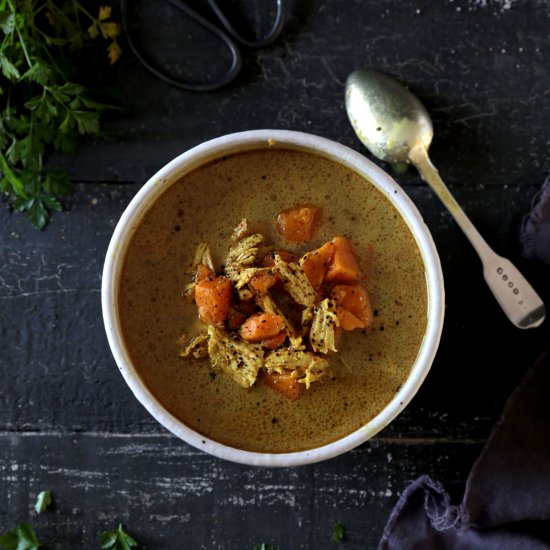 Spiced Coconut Kumara Chicken Soup