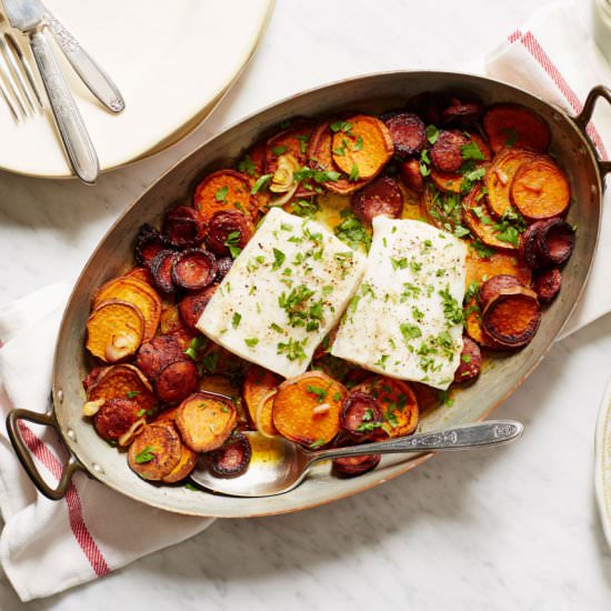 Cod, Sweet Potato, and Chorizo