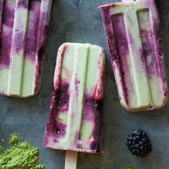 Matcha and Blackberry Yogurt Pops