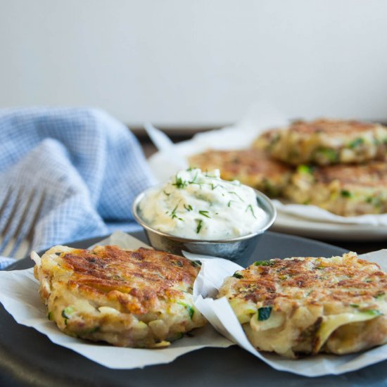 Zucchini Cakes w/ Dill Yogurt Sauce