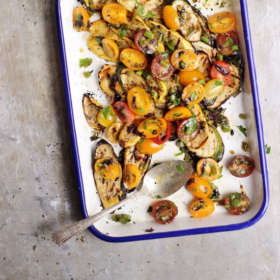 Grilled Squash + Lemon Tomato Salad