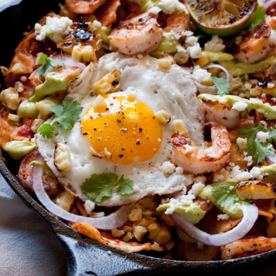 Shrimp and Grilled Corn Chilaquiles