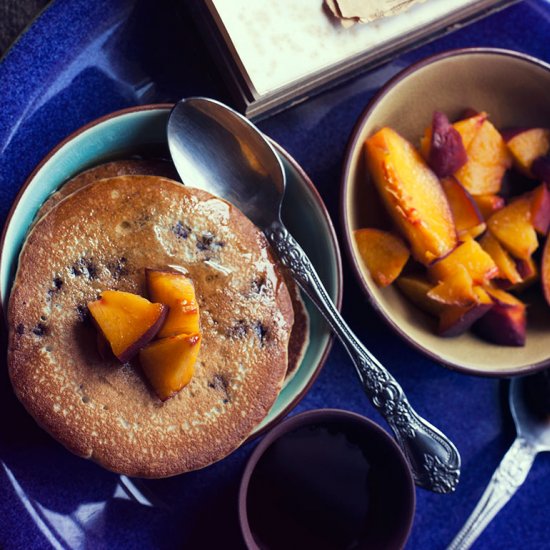 Pancakes with Blueberries and Peach