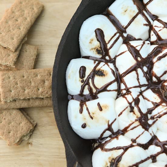 Skillet Caramel Smores Cake