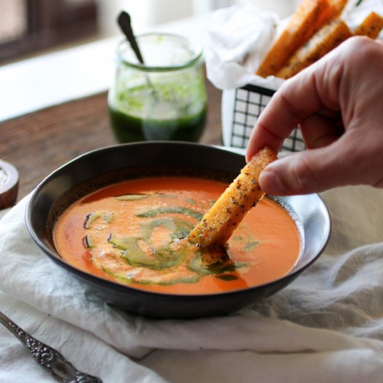 Roast Tomato Soup with Basil Oil