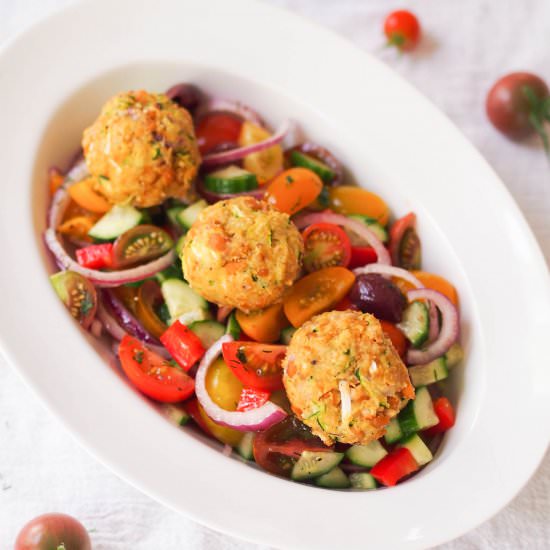 Zucchini Patties with Greek Salad