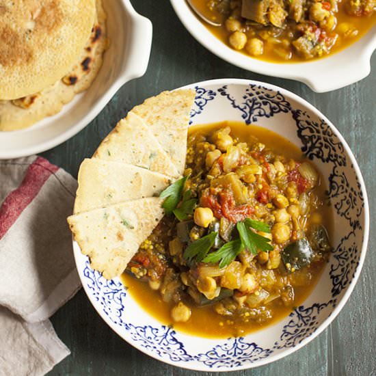 Eggplant Curry and GF Flatbread