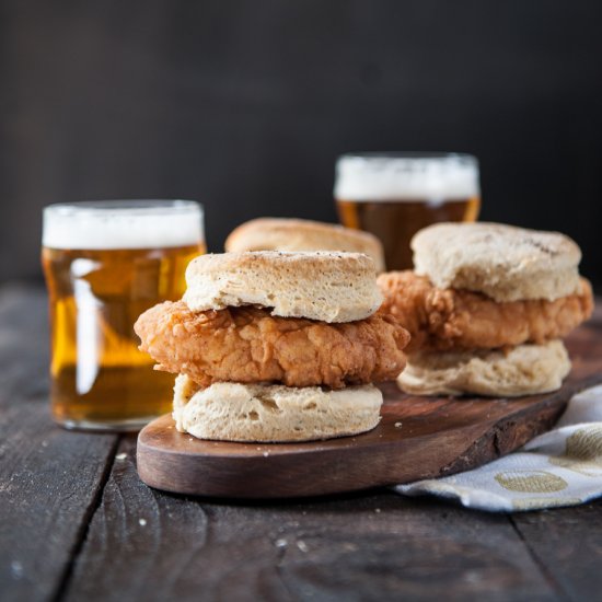 Hot Beer Fried Chicken and Biscuits