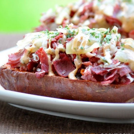 Reuben Stuffed Sweet Potatoes