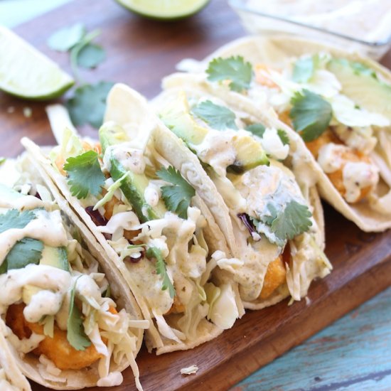 Vegan Fish Tacos with Avocado Sauce