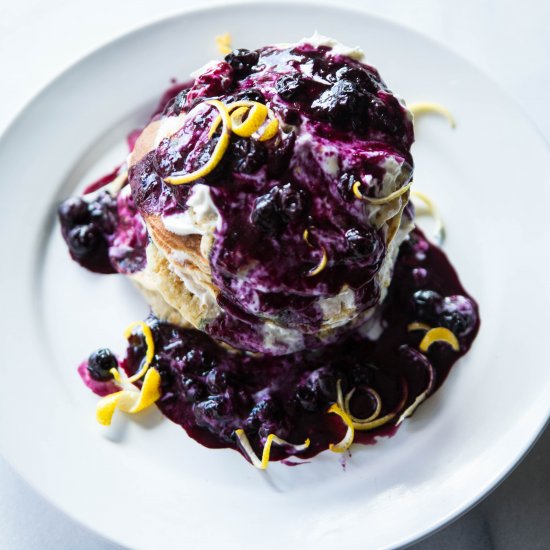 Blueberry Pancakes with Lemon Mascarpone