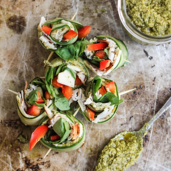 Pesto & Turkey Cucumber Roll Ups