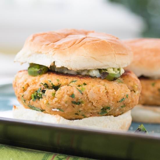 Salmon Patties with Jalapeno-Basil Mayo