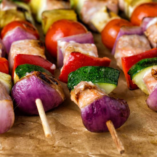 Salmon and Vegetable Skewers