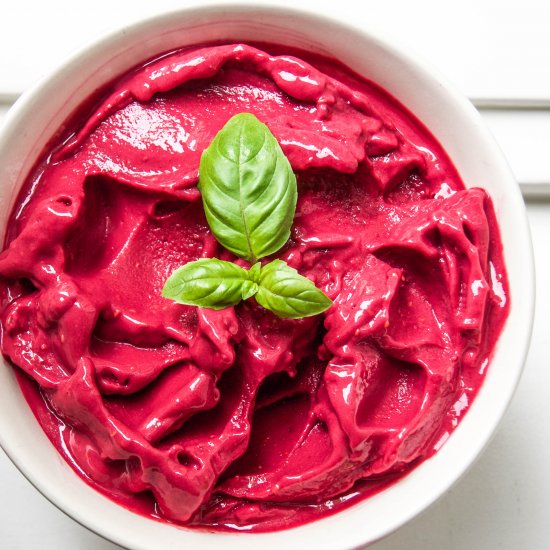 Raspberry Sorbet with Fresh Basil