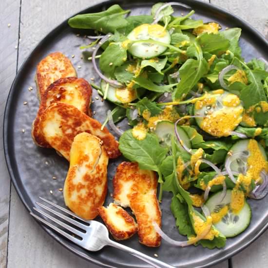 Halloumi Salad with Turmeric & Tahini