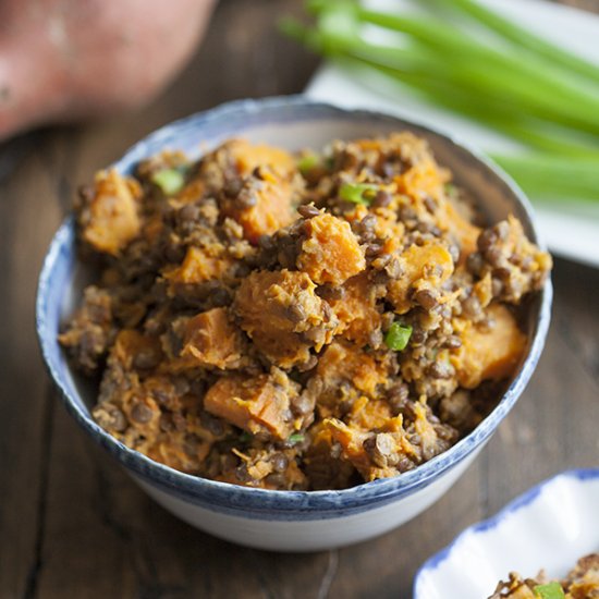 Mustardy Sweet Potato Lentil Salad