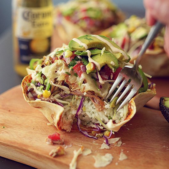 Crockpot Carnitas Tortilla Bowl