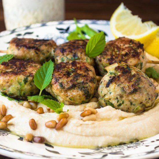 Hummus w/ Turkey Zucchini Meatballs