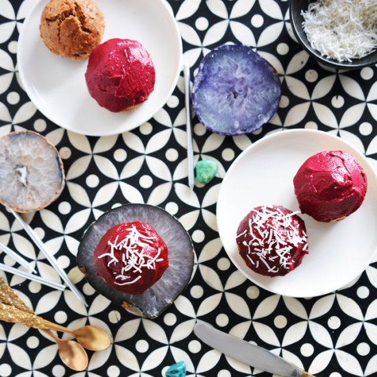 Coconut Cakes with Beetroot Icing