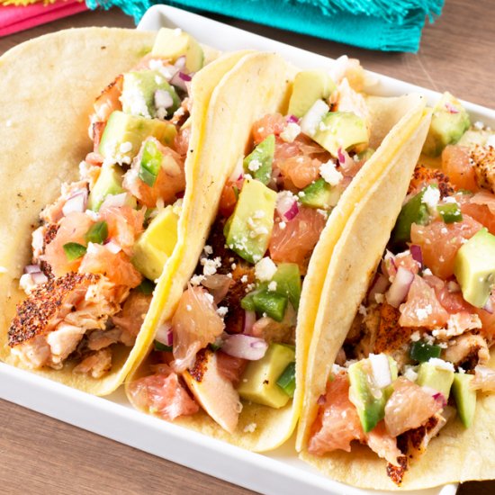 Salmon Tacos with Grapefruit Salsa