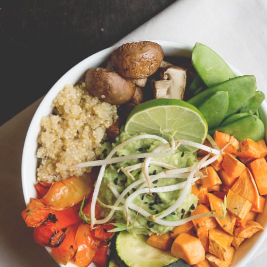 Roasted Veggie Bowl & Avocado Dip