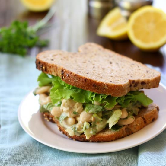 Smashed Bean Tahini Caesar Sandwich