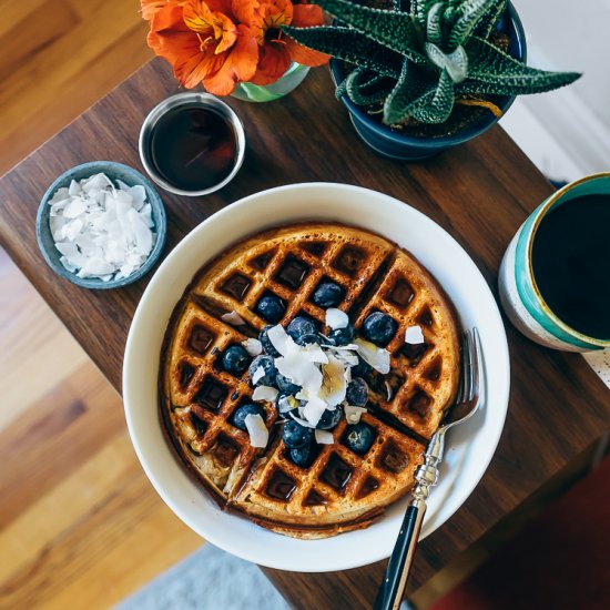 Honey Sesame Waffles w/ Blueberries