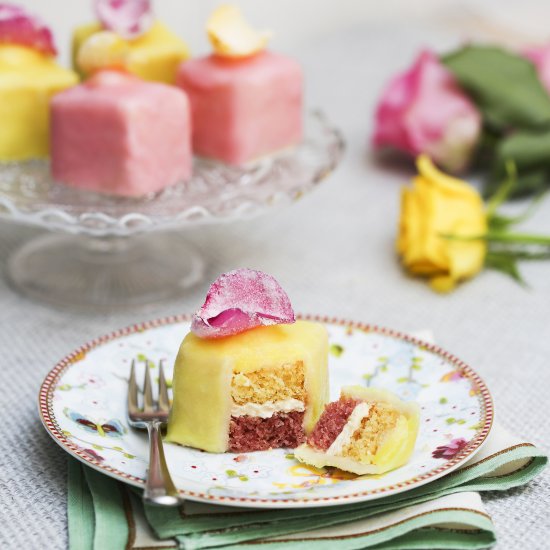 Lemon and Rose Fondant Fancies