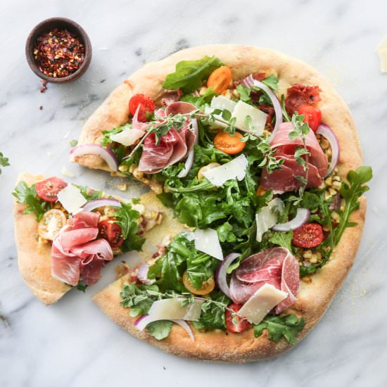 Sweet Corn + Prosciutto Pizza