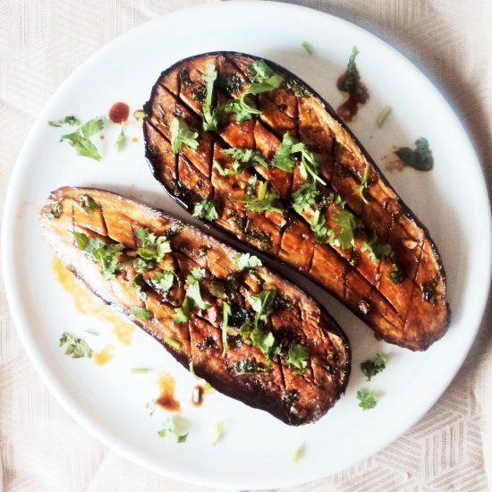 Roasted Garlic & Soy Aubergines