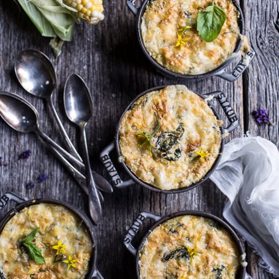 Easy Cheesy Kale and Corn Soufflé