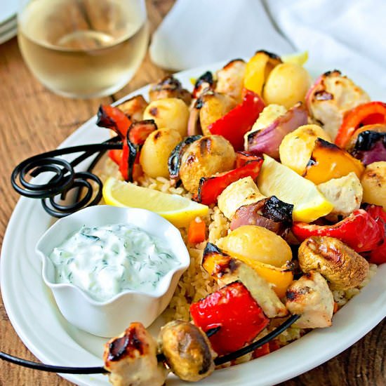 Greek Chicken & Vegetable Skewers