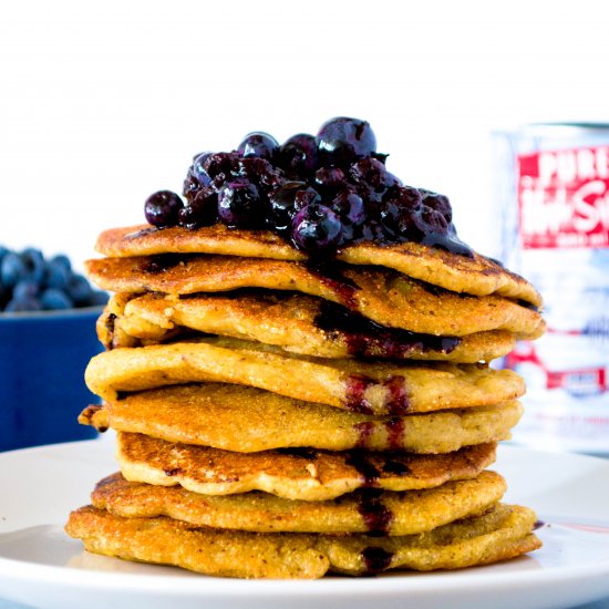 Crispy Cornmeal Blueberry Pancakes