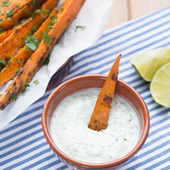 Sweet Potatoes with Garlic Dip