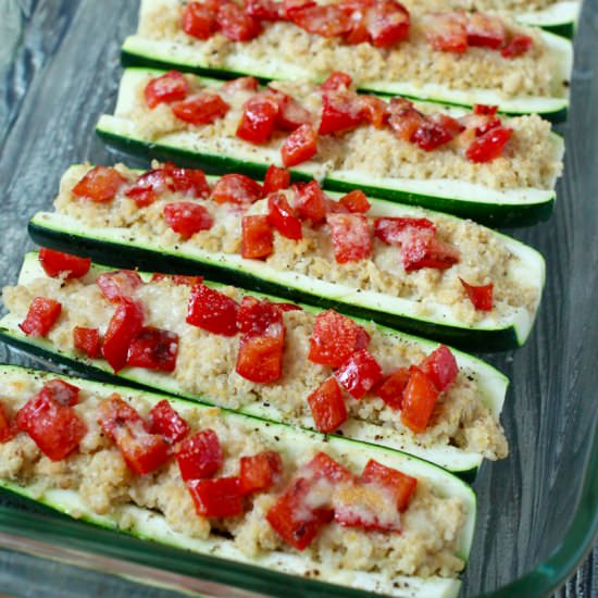 Quinoa and Hummus Stuffed Zucchini