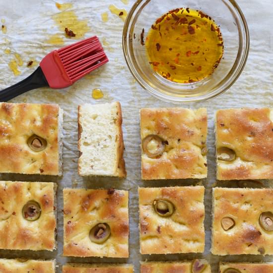 Garlic + Herb Focaccia, Chili Oil