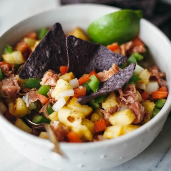 Grilled pineapple +prosciutto salsa