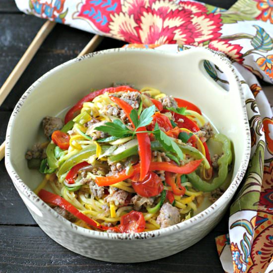 Sausage and Peppers over Zoodles