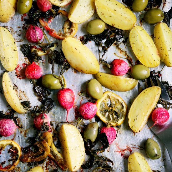 Roasted Lemons, Potatoes & Radishes