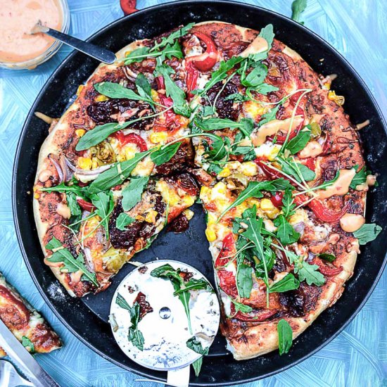 Pepper, Corn, and Arugula Pizza