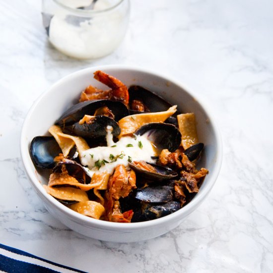 Gochujang & Mussel Noodle Paella