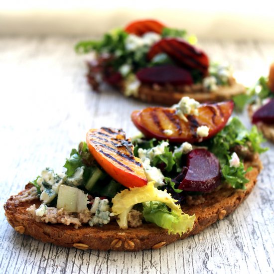 Grilled Peach and Beetroot Tartines