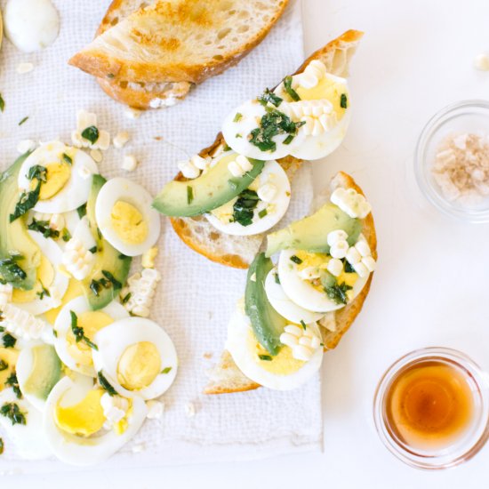 Avocado, Corn & Herb Egg Tartines