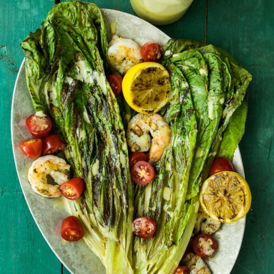 Grilled Romaine Hearts with Shrimp