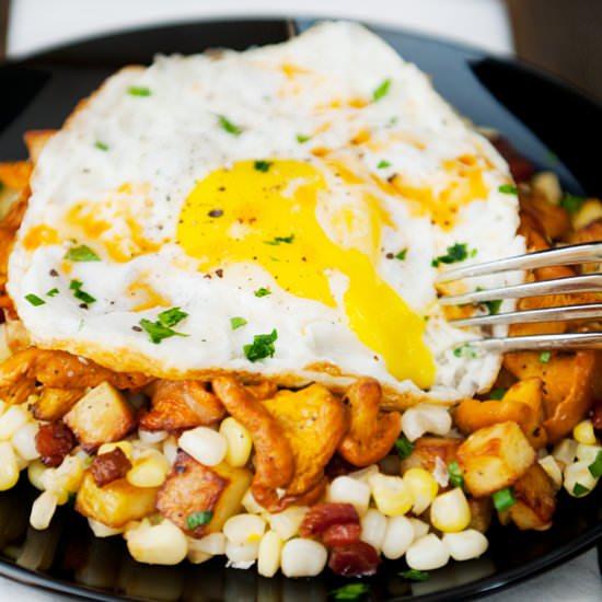 Bacon Corn Hash with Chanterelles