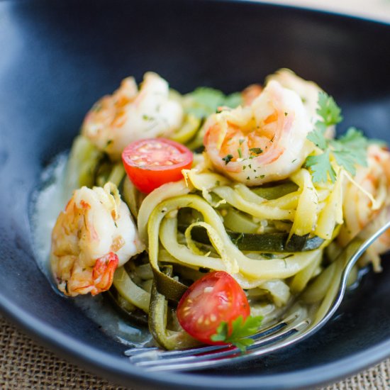 Zucchini Noodles + Roasted Shrimps