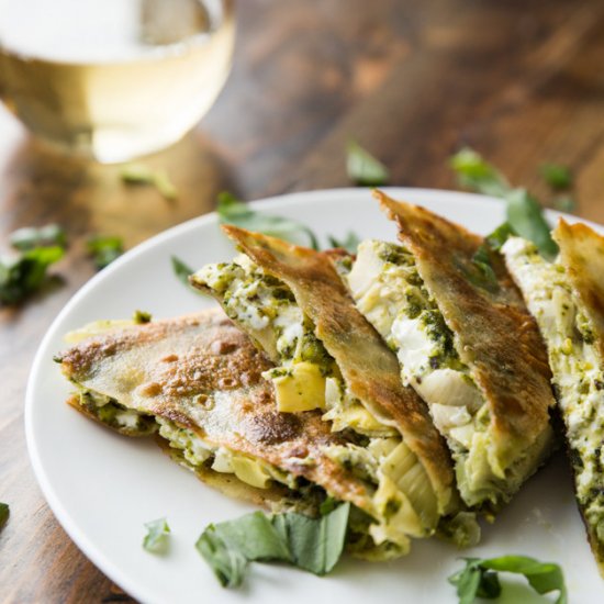 Artichoke and Pesto Quesadillas