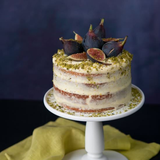 Fig Pistachio Cake with Orange Frosting