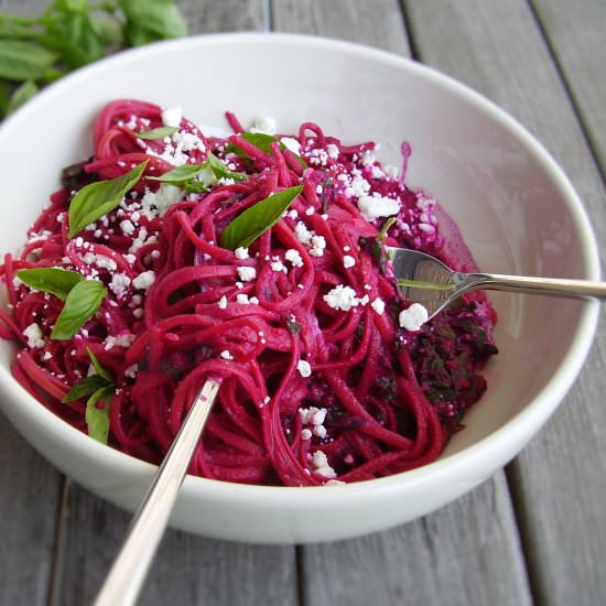 Beet, Greens & Goat Cheese Linguine